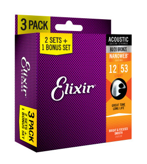 Elixir 3x2 pack 16539 acoustic 80/20 bronze nanoweb