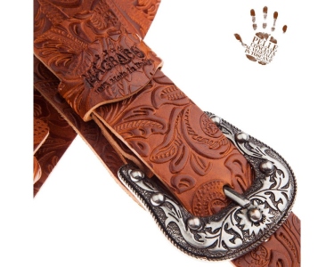 Magrabo Tracolla Twin Buckles Embossed Seurat Flores Marrone