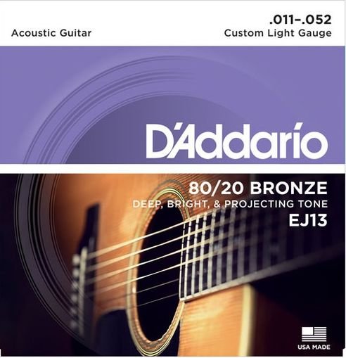 D'Addario Ej13 80/20 Bronze Custom Light 11 - 52 Corde Per Chitarra Acustica