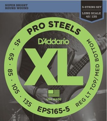 D'Addario Eps 165-5 Pro Steels 5 String Bass Custom Light 045-135 Long Scale