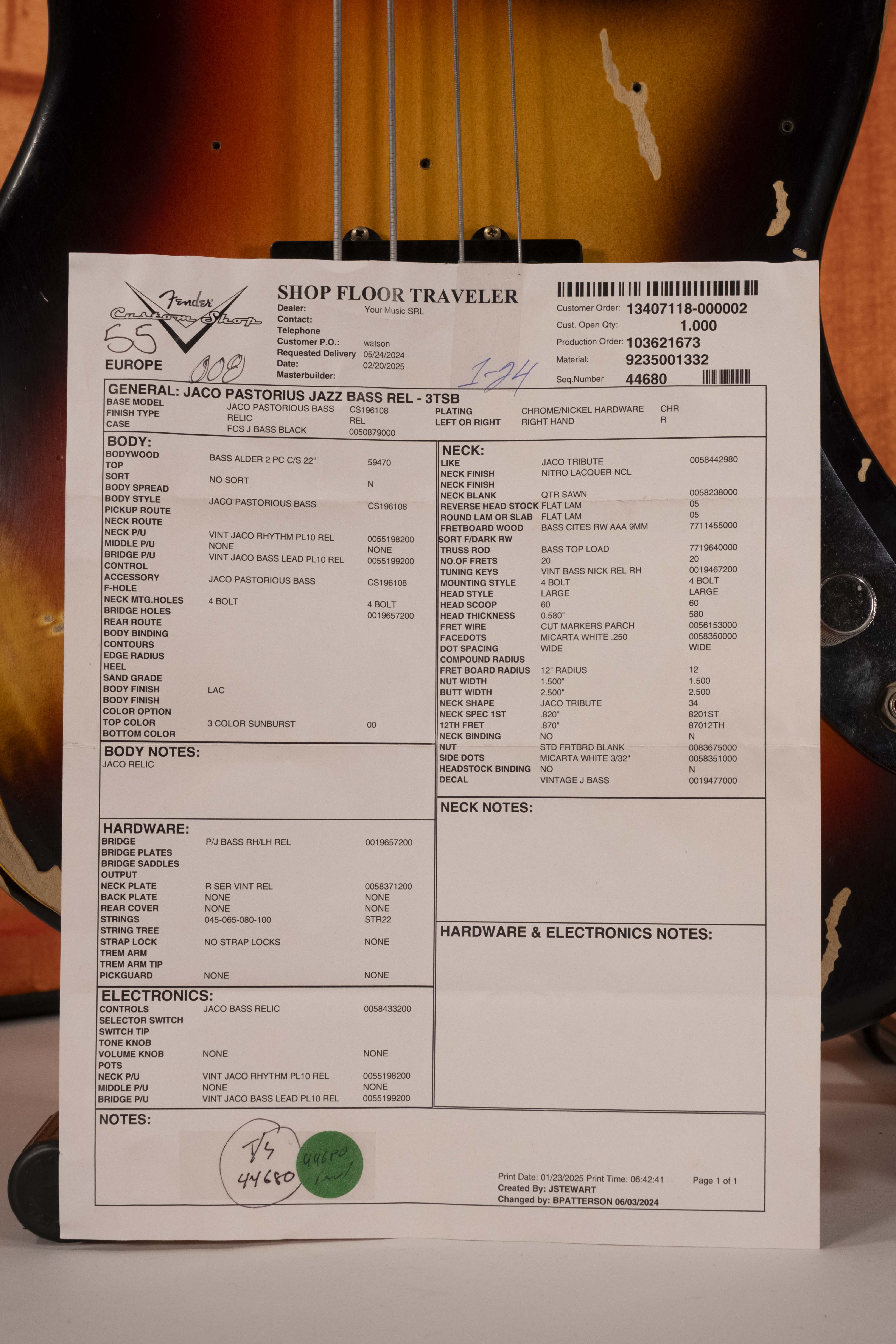 Fender Jaco Pastorius Tribute Fretless Jazz Bass Rosewood 3 Color Sunburst