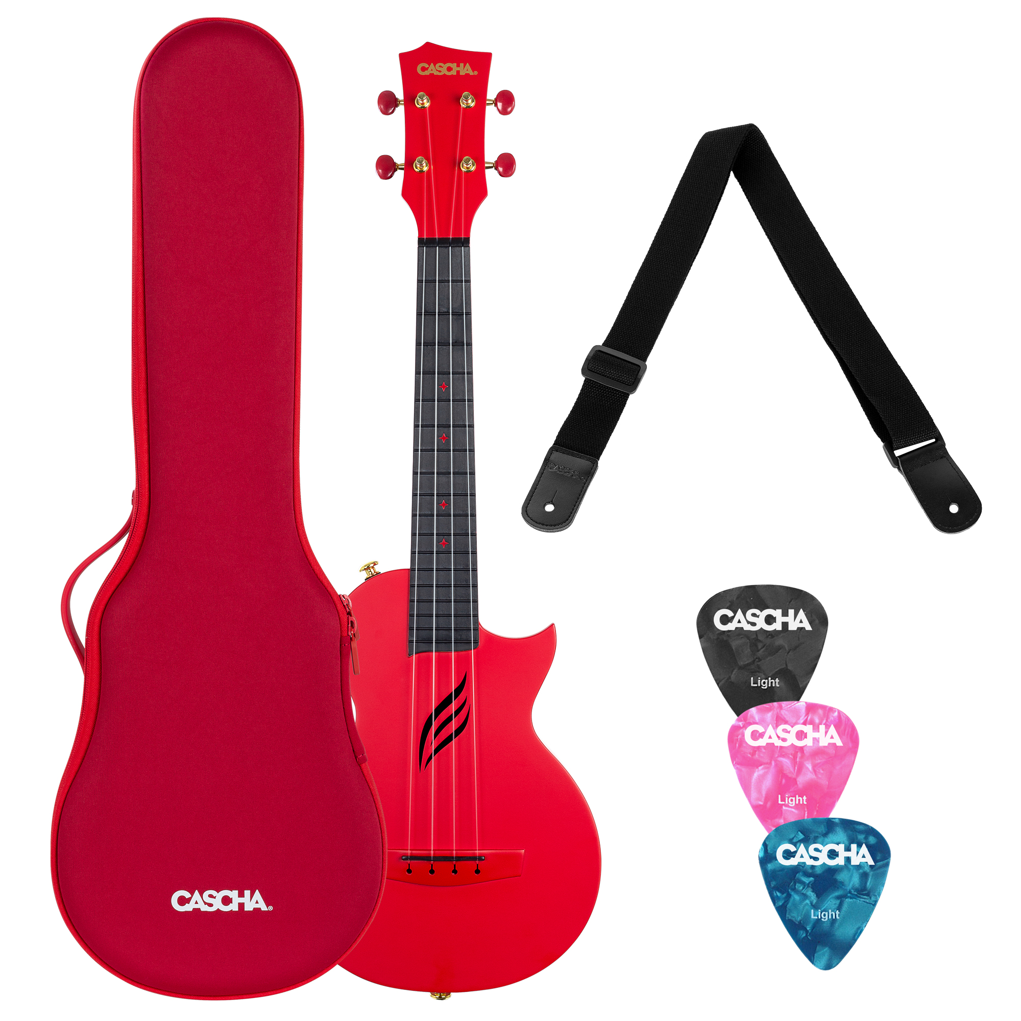 Cascha Ukulele Concerto in Carbonio Pack Red con Borsa Tracolla e Plettri