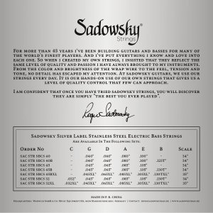 Sadowsky Silver Label Basso Elettrico 5 St 045-130 Nickel Long Scale 34'