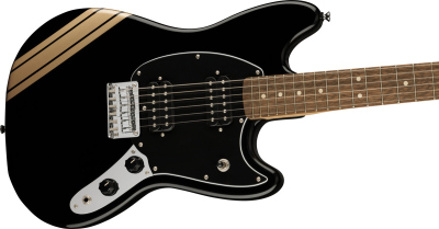 Squier Fsr Bullet Competition Mustang HH Black with Shoreline Gold Stripes