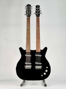 Danelectro Chitarra Elettrica Double Neck 6 e 12 Corde Nera Lucida