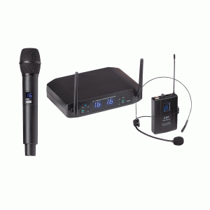 Soundsation UHF Dual 16-Channel Wireless System with one handheld microphone and one headset with bodypack