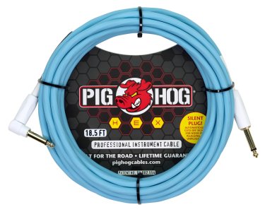 Pig Hog Hex Silent Cable 18,6Ft 5,67m Daphne Blue Right Angle