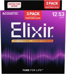 Elixir 3x pack 16569 acoustic phosphor bronze nanoweb