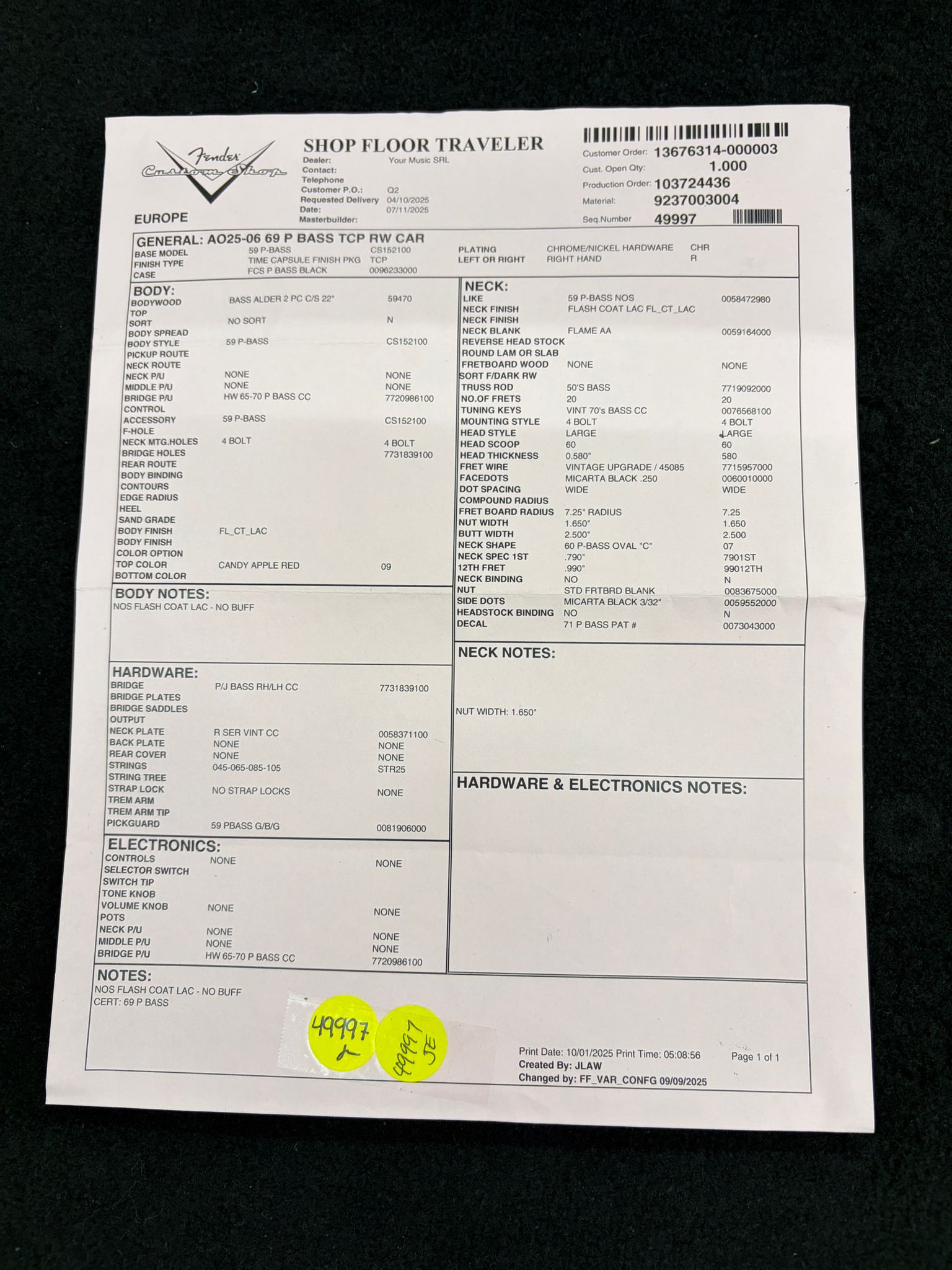 Fender Custom Shop 60 Precision Bass RW Candy Apple Red